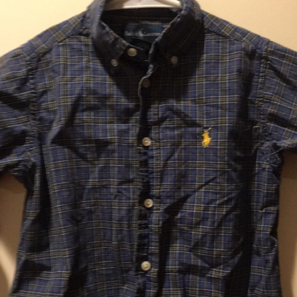 Ralph Lauren boys button down long sleeves plaid shirt size 4/4T blue yellow